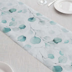 Disposable Table Runner 11"x108" White with Green Eucalyptus Leaves Print - Non - woven Stylish Spring Summer Dining Decor - Bell Racket Store