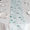 Disposable Table Runner 11"x108" White with Green Eucalyptus Leaves Print - Non - woven Stylish Spring Summer Dining Decor - Bell Racket Store