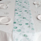Disposable Table Runner 11"x108" White with Green Eucalyptus Leaves Print - Non - woven Stylish Spring Summer Dining Decor - Bell Racket Store