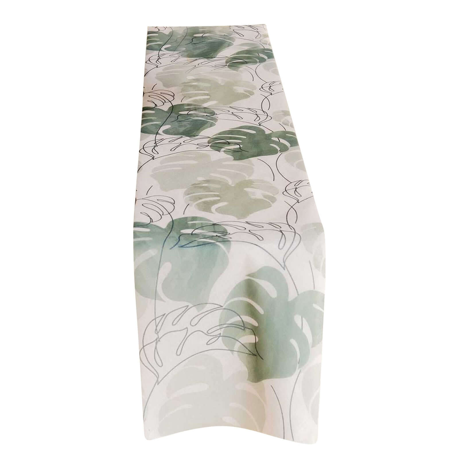 Disposable Table Runner 11"x108" White with Green Monstera Palm Leaves Print - Non - woven Stylish Spring Summer Dining Decor - Bell Racket Store