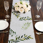 Disposable Table Runner 11"x108" White with Green Olive Leaves Print - Non - woven Stylish Spring Summer Dining Decor - Bell Racket Store
