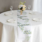 Disposable Table Runner 11"x108" White with Green Olive Leaves Print - Non - woven Stylish Spring Summer Dining Decor - Bell Racket Store