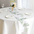 Disposable Table Runner 11"x108" White with Green Olive Leaves Print - Non - woven Stylish Spring Summer Dining Decor - Bell Racket Store