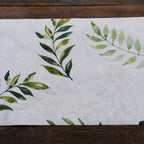 Disposable Table Runner 11"x108" White with Green Olive Leaves Print - Non - woven Stylish Spring Summer Dining Decor - Bell Racket Store