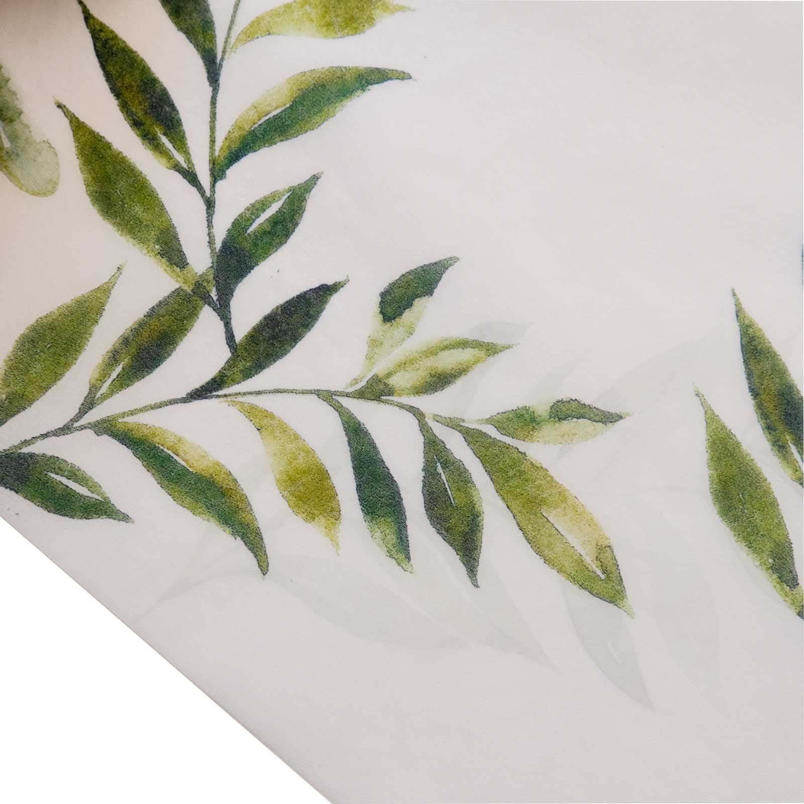 Disposable Table Runner 11"x108" White with Green Olive Leaves Print - Non - woven Stylish Spring Summer Dining Decor - Bell Racket Store