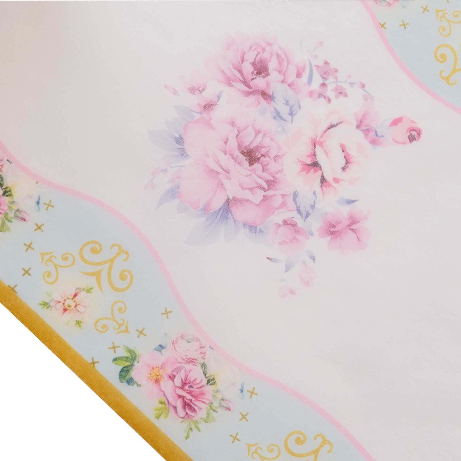 Disposable Table Runner 11"x108" White with Pink Peony Floral Print - Non - woven Stylish Spring Summer Dining Decor - Bell Racket Store