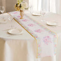Disposable Table Runner 11"x108" White with Pink Peony Floral Print - Non - woven Stylish Spring Summer Dining Decor - Bell Racket Store