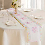 Disposable Table Runner 11"x108" White with Pink Peony Floral Print - Non - woven Stylish Spring Summer Dining Decor - Bell Racket Store