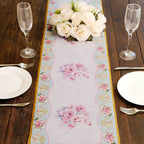 Disposable Table Runner 11"x108" White with Pink Peony Floral Print - Non - woven Stylish Spring Summer Dining Decor - Bell Racket Store