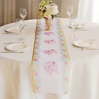 Disposable Table Runner 11"x108" White with Pink Peony Floral Print - Non - woven Stylish Spring Summer Dining Decor - Bell Racket Store
