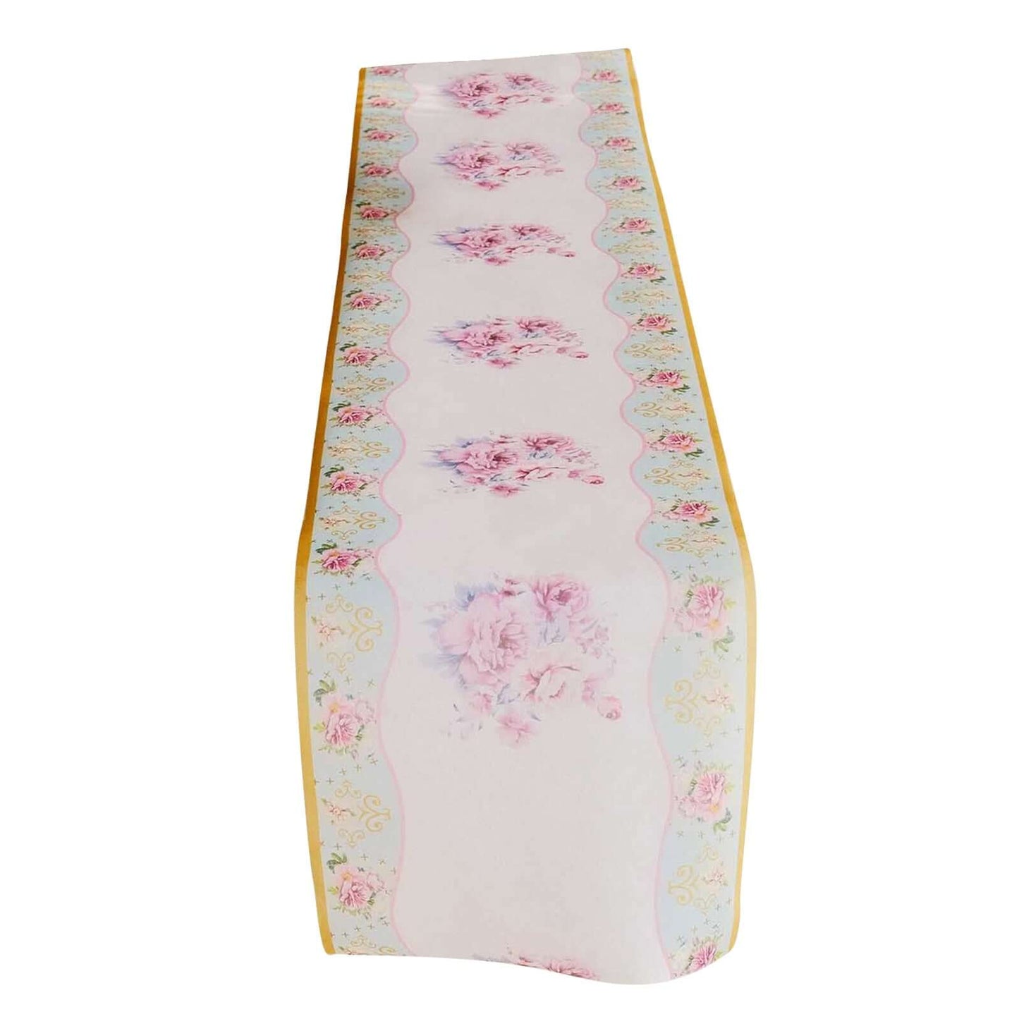 Disposable Table Runner 11"x108" White with Pink Peony Floral Print - Non - woven Stylish Spring Summer Dining Decor - Bell Racket Store