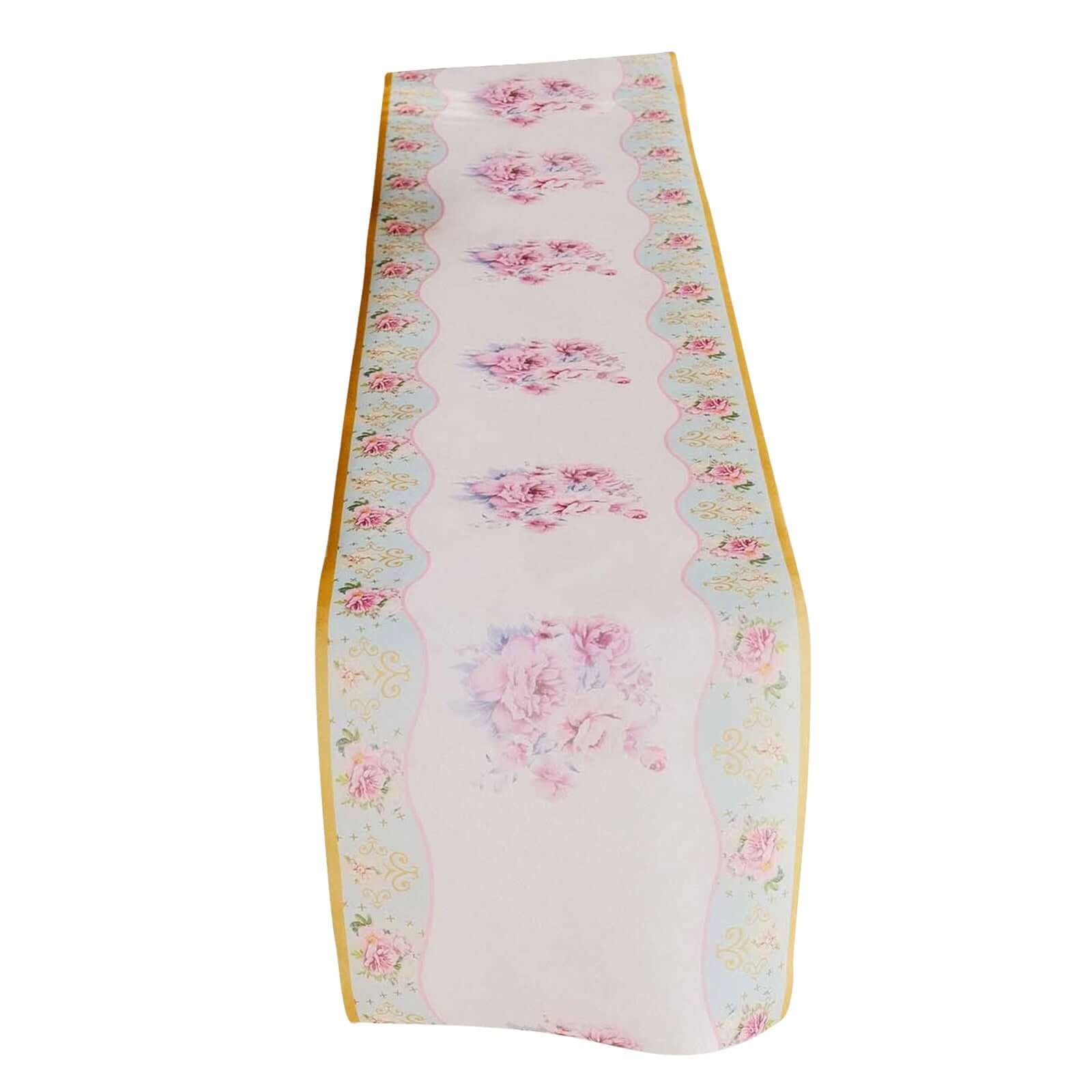 Disposable Table Runner 11"x108" White with Pink Peony Floral Print - Non - woven Stylish Spring Summer Dining Decor - Bell Racket Store