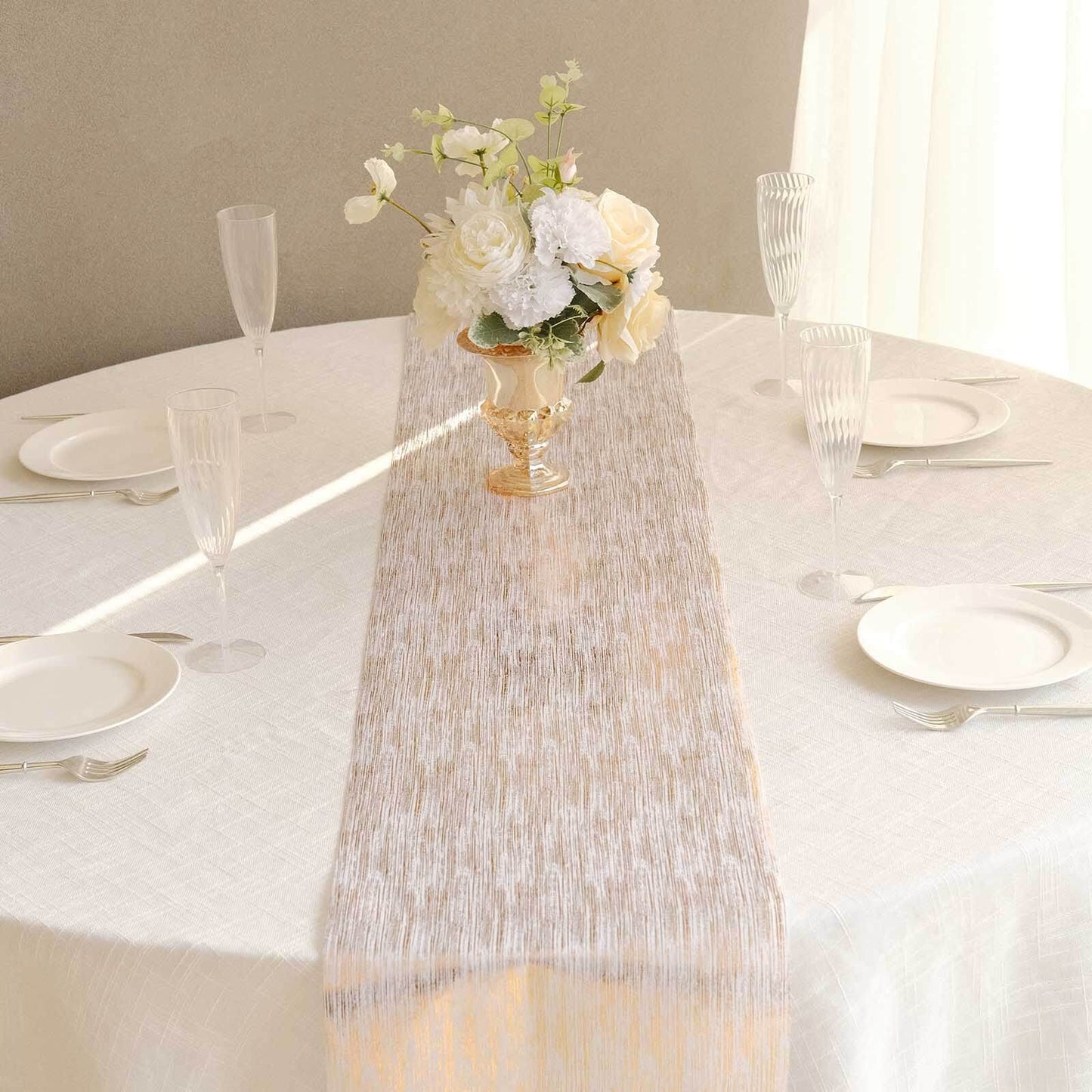 Disposable Table Runner Roll 11"x108" Metallic Gold Faux Suede Print - Stylish Non - Woven Event Decoration - Bell Racket Store