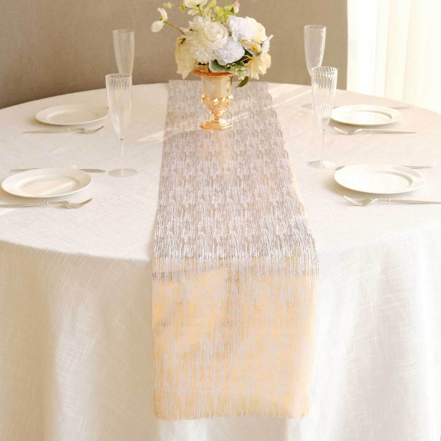 Disposable Table Runner Roll 11"x108" Metallic Gold Faux Suede Print - Stylish Non - Woven Event Decoration - Bell Racket Store