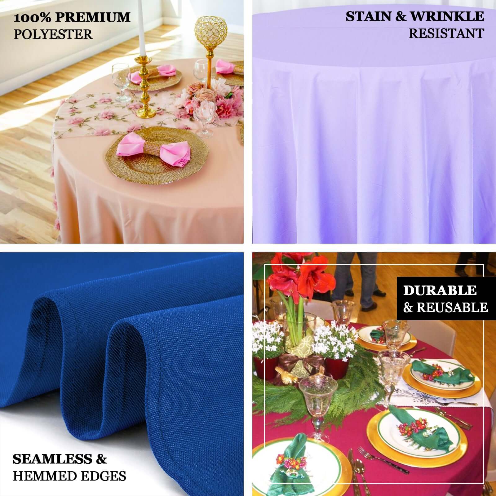 Premium Polyester 90" Round Tablecloth Black - Stain and Wrinkle-Resistant 220GSM Table Cover for Weddings & Event Decor