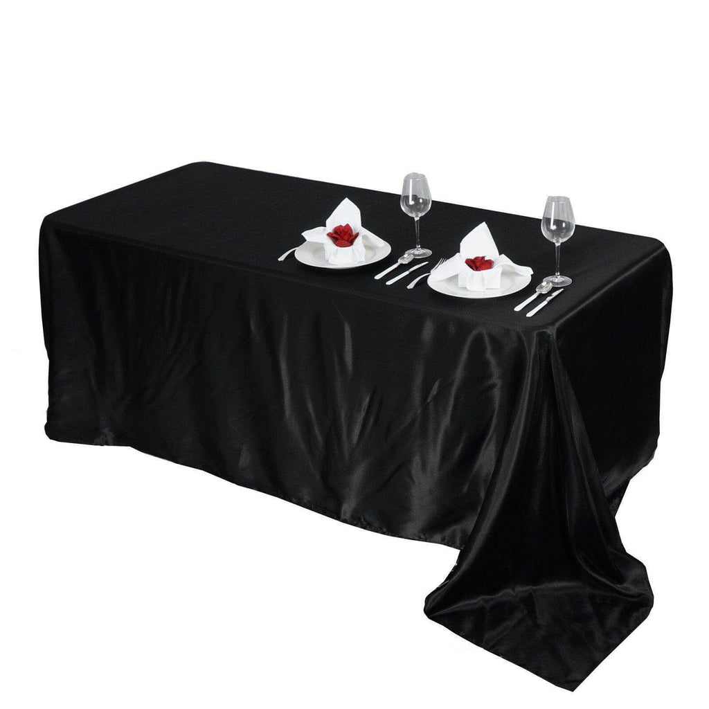 Satin Rectangular 90"x156" Tablecloth Black - Seamless Stylish Table Cover for Wedding & Event Decoration