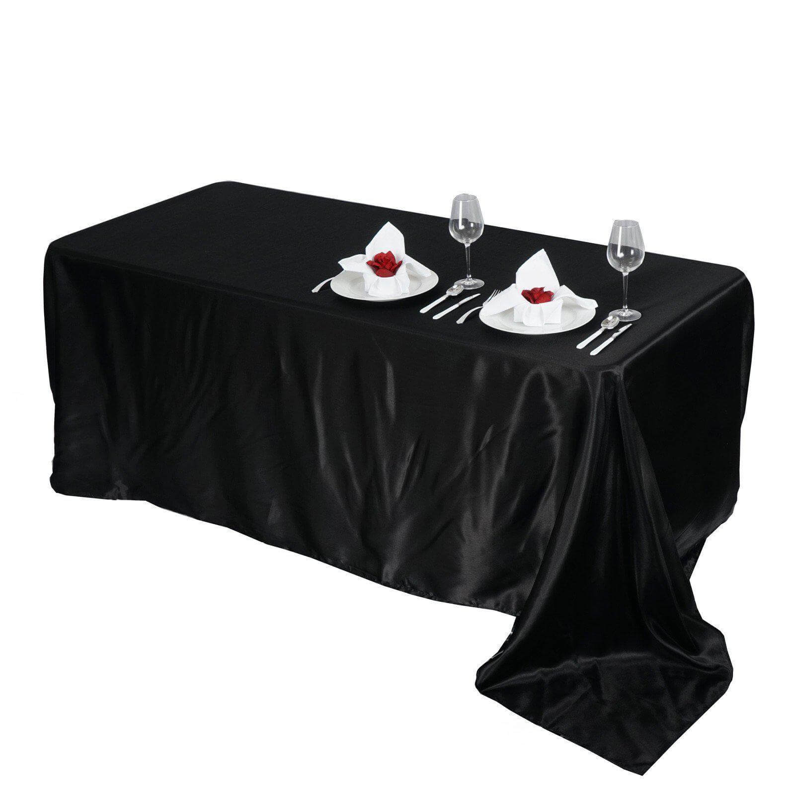 Satin Rectangular 90"x156" Tablecloth Black - Seamless Stylish Table Cover for Wedding & Event Decoration