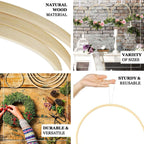 Set of 5 Natural Wooden Rings for Crafts, Floral Hoop Wreath
