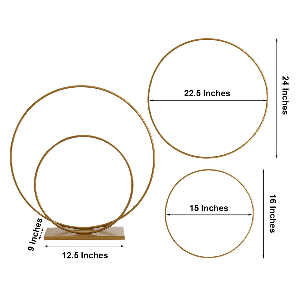 Double Hoop Flower Stand Metal Gold - Wedding Table Centerpiece for Receptions 24" & 16"
