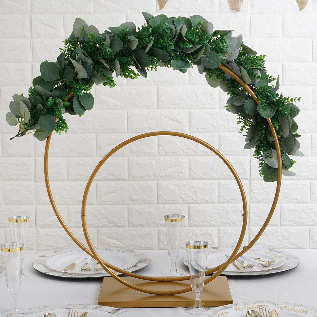 Double Hoop Flower Stand Metal Gold - Wedding Table Centerpiece for Receptions 24" & 16"