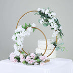 Double Hoop Flower Stand Metal Gold - Wedding Table Centerpiece for Receptions 24" & 16"
