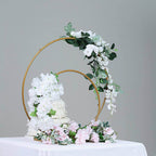 Double Hoop Flower Stand Metal Gold - Wedding Table Centerpiece for Receptions 24" & 16"