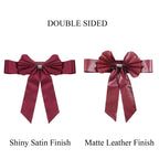 5 Pack Satin Faux Leather Chair Sashes Burgundy - Durable Double Sided Pre-tied Bow Tie Chair Bands with Diamond Rhinestone Buckles