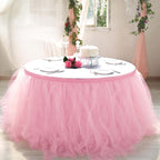 Tulle 21ft Table Skirt Pink/Rose Quartz - 4 Layer Pleated Tutu Table Cover
