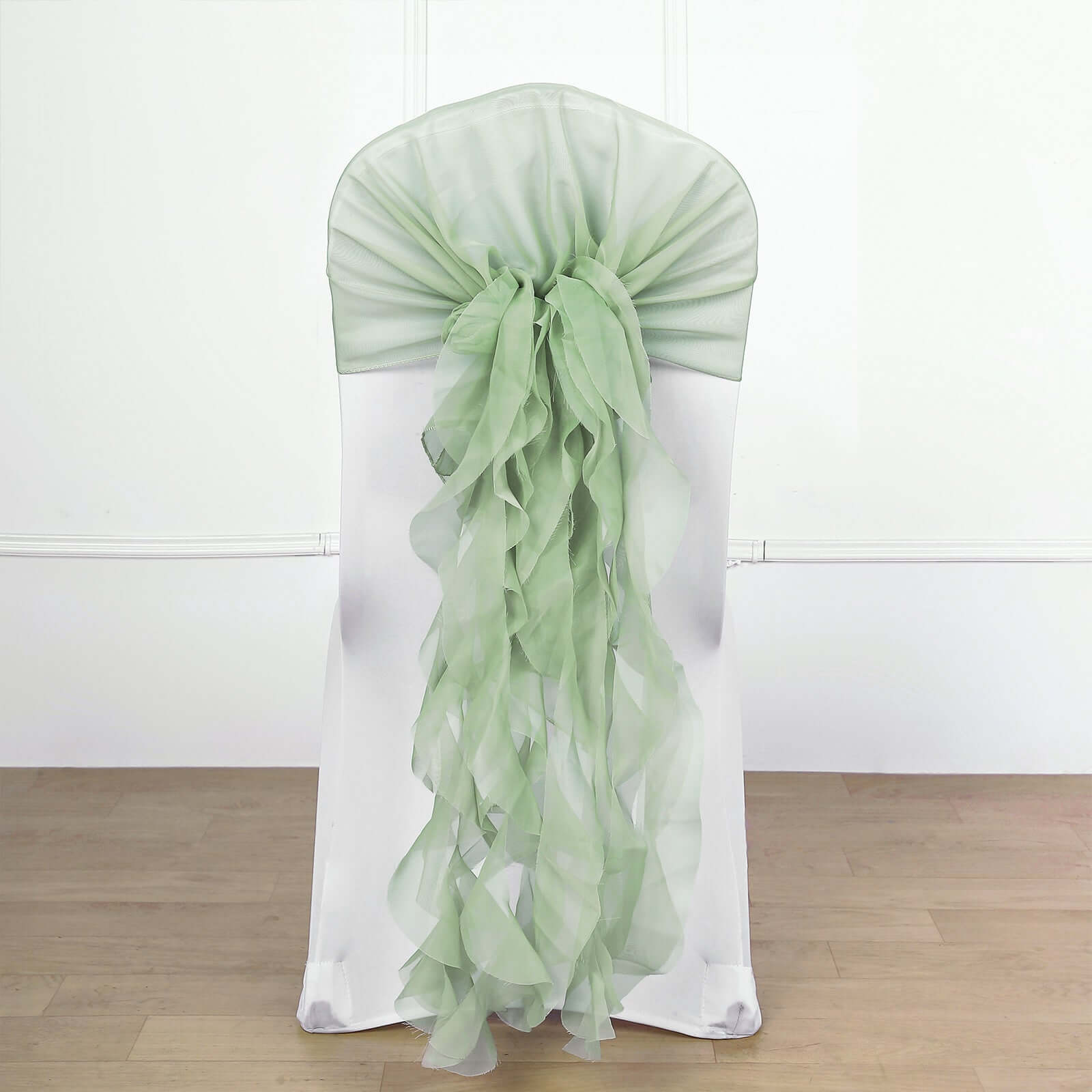 Chiffon Chair Sash with Curly Design Sage Green - Stylish Chair Decorations