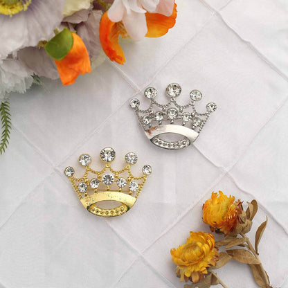 Rhinestone Metal Crown Sash Band Buckle Silver - Glittering Tiara Accent 2"