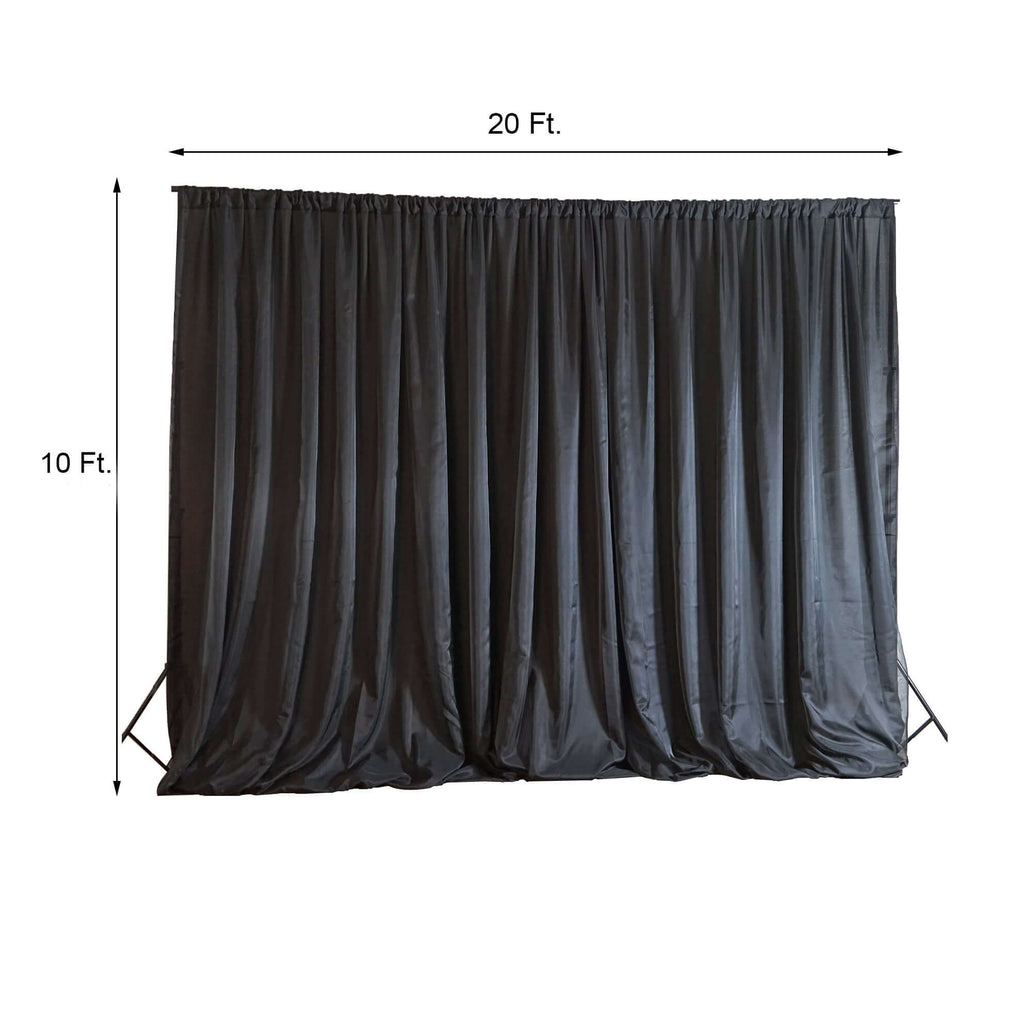 Black Chiffon Polyester Event Curtain Drapes, Dual Layer Divider Backdrop Event Panels with Rod Pockets - 20ftx10ft