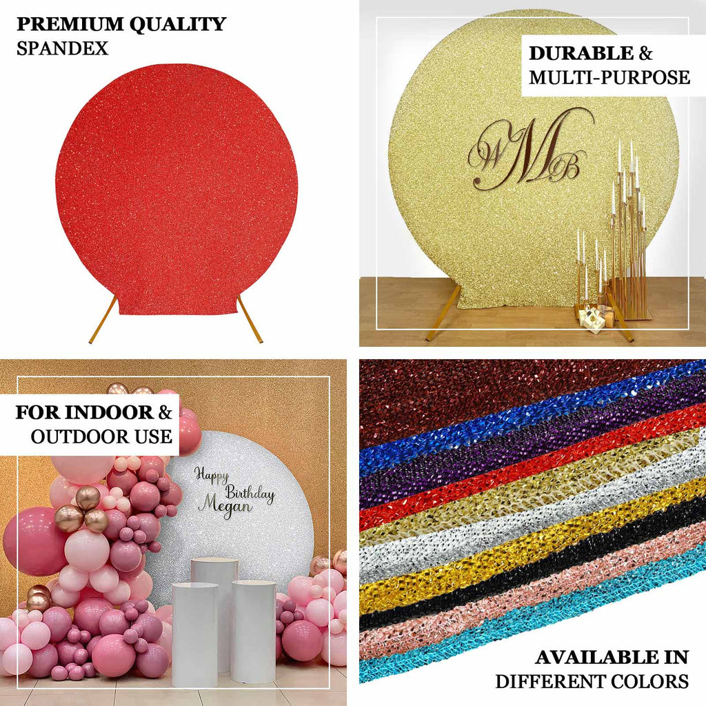 7.5ft Black Metallic Shimmer Tinsel Spandex Round Wedding Arch Cover, 2-Sided Photo Backdrop