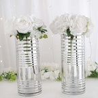2-Pack Glass Cylinder Vases Silver Striped - Sophisticated Flower Centerpieces for Events 11"