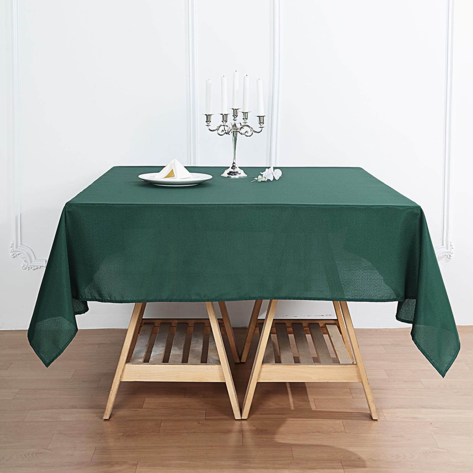 Polyester Square 54"x54" Tablecloth Hunter Emerald Green - Wrinkle-Resistant & Durable Table Cover
