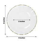 10-Pack Plastic 9" Round Dinner Plates in Clear Ruffled Rim with Gold Edging - Sturdy Disposable Dinnerware