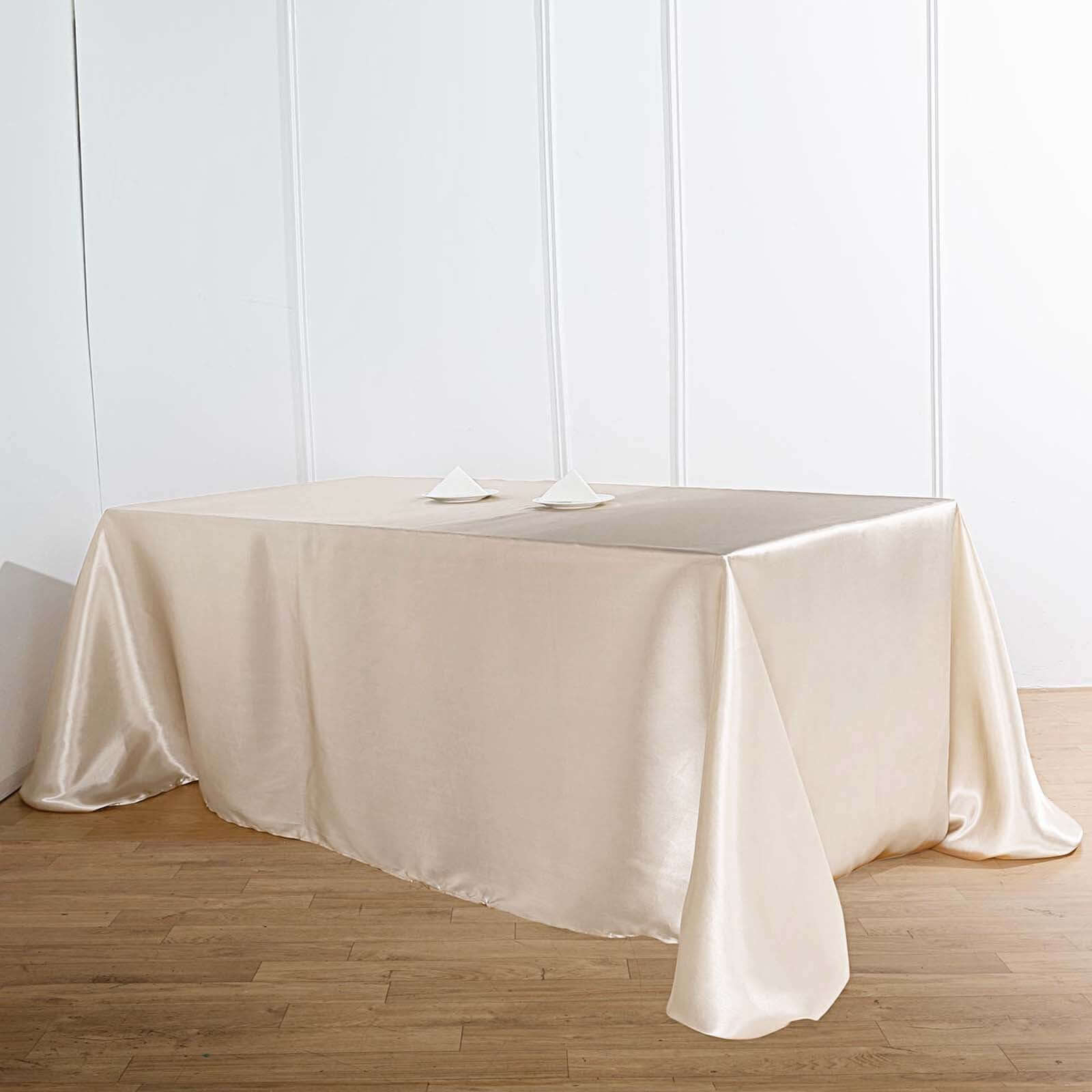 Satin Rectangular 90"x132" Tablecloth Beige - Seamless Table Cover