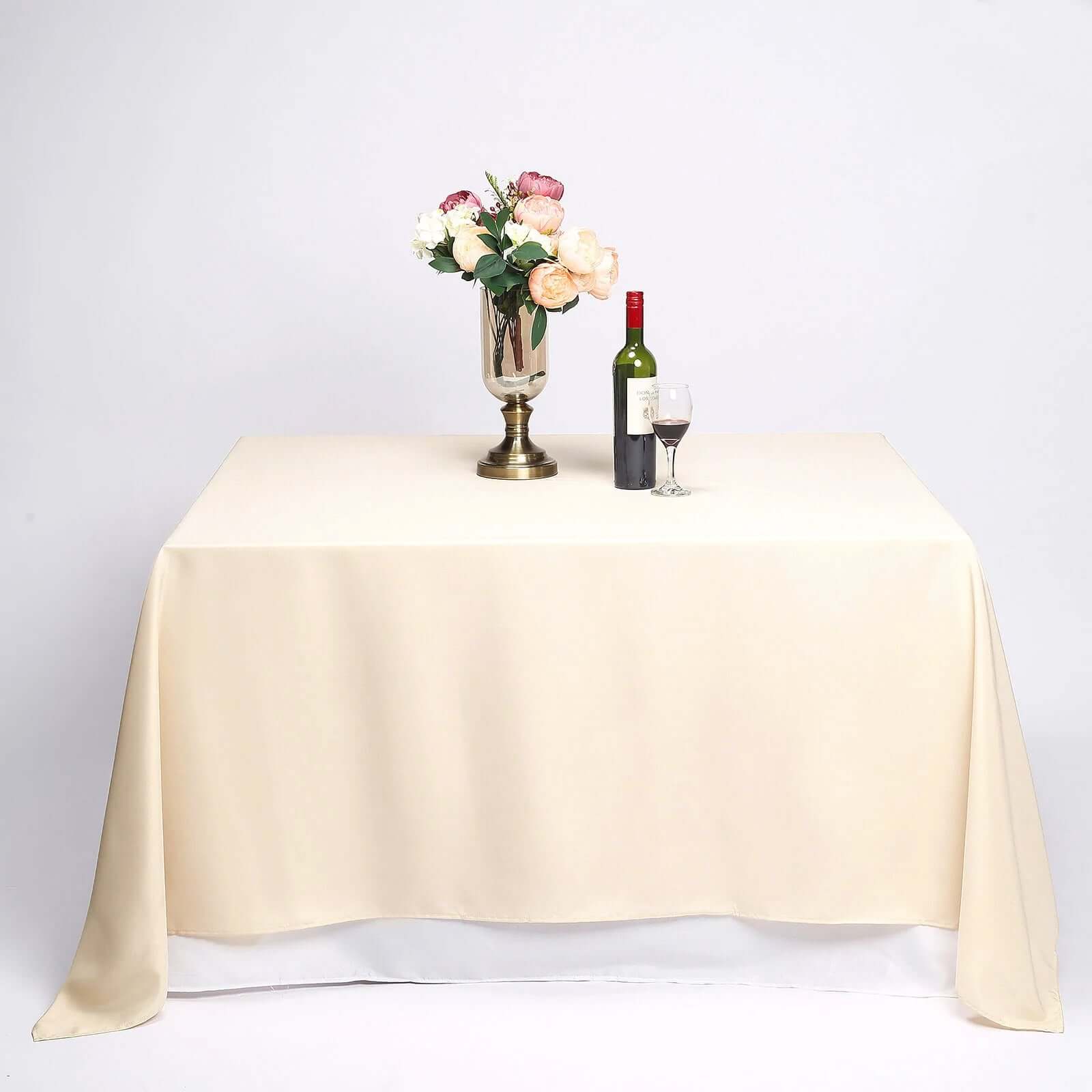 Polyester 90"x90" Table Overlay Square Tablecloth Beige - Wrinkle-Resistant & Durable Table Cover