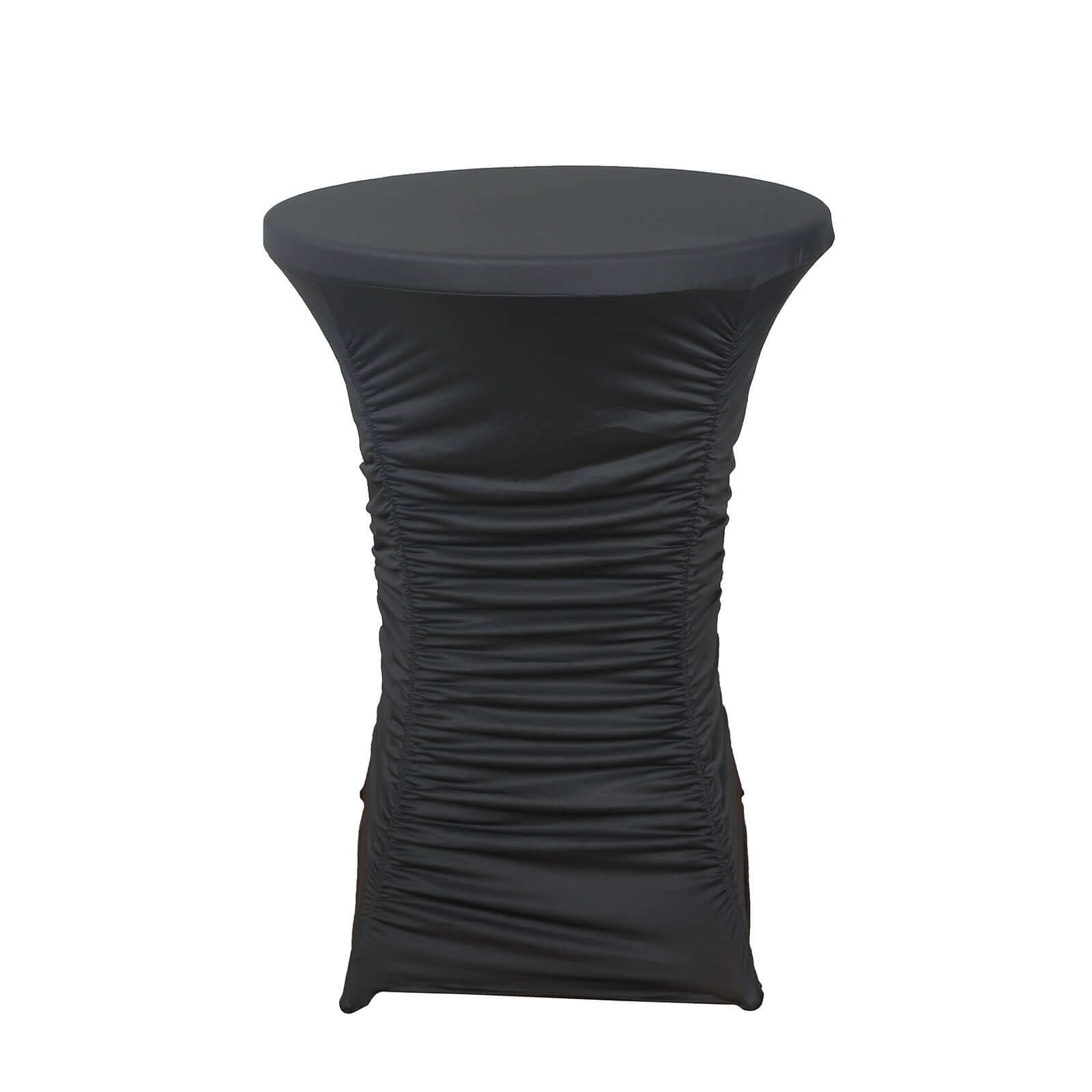 Heavy Duty Spandex 30" Fitted Round Cocktail Table Cover Black Ruched Pleated - Durable Stretch Design