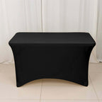 Stretch Spandex 48"x30" Rectangle Tablecloth Black - Durable Form-Fitting Table Cover