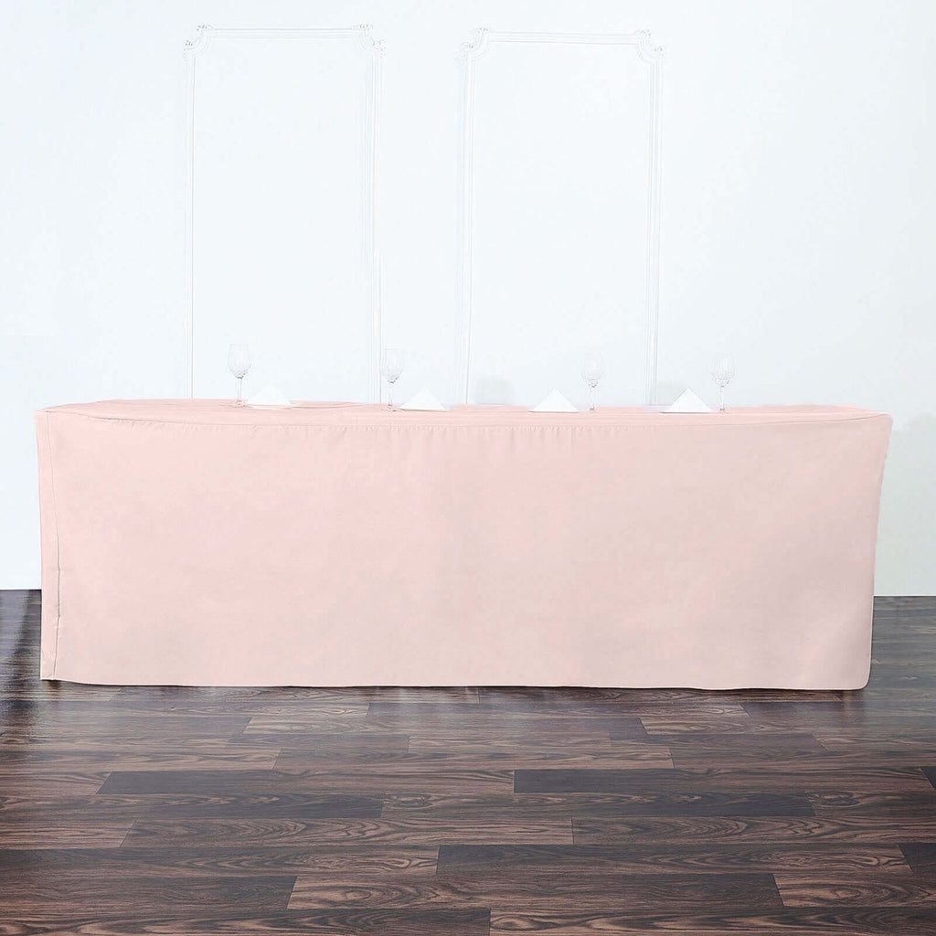 Fitted Polyester 96"x30" Rectangle Tablecloth Blush - Durable and Easy to Maintain Table Cover