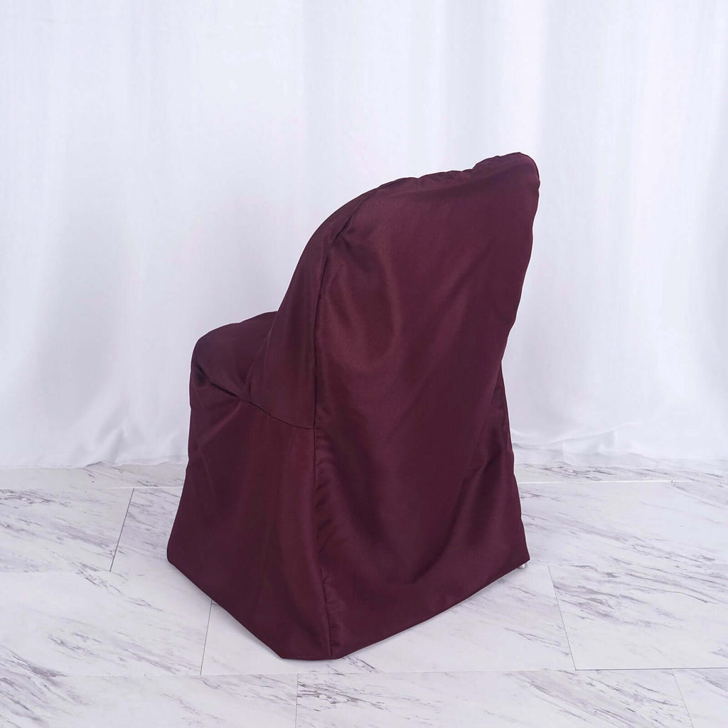 Polyester Slip On Folding Chair Covers Burgundy - Stain-Resistant Reusable Durable Fabric