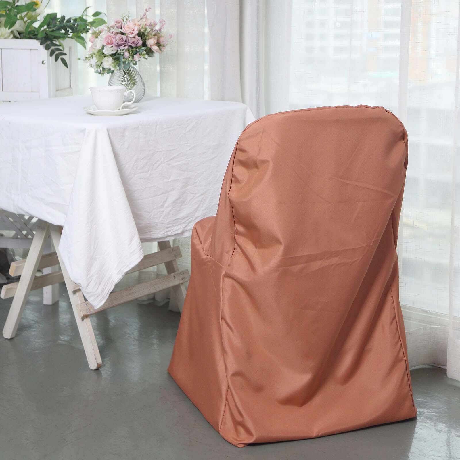 Polyester Slip On Folding Chair Covers Terracotta (Rust) - Stain-Resistant Reusable Durable Fabric