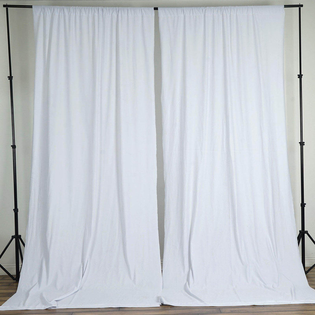 2 Pack White Scuba Polyester Event Curtain Drapes, Durable Flame Resistant Backdrop Event Panels Wrinkle Free with Rod Pockets - 10ftx10ft