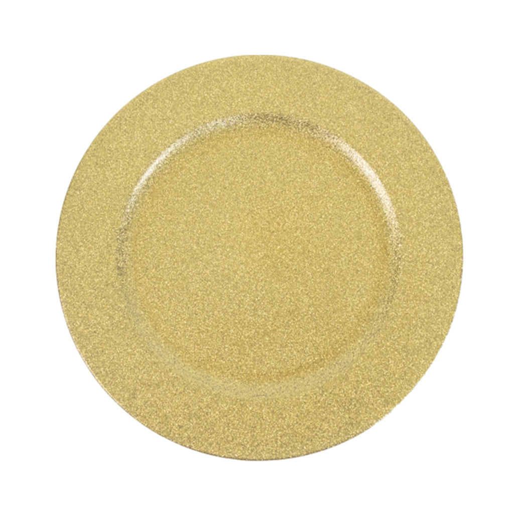 6-Pack Acrylic Plastic Round Charger Plates 13" in Gold with Dust Free Glitter Finish, Decorative Dinner Party Charger Tableware