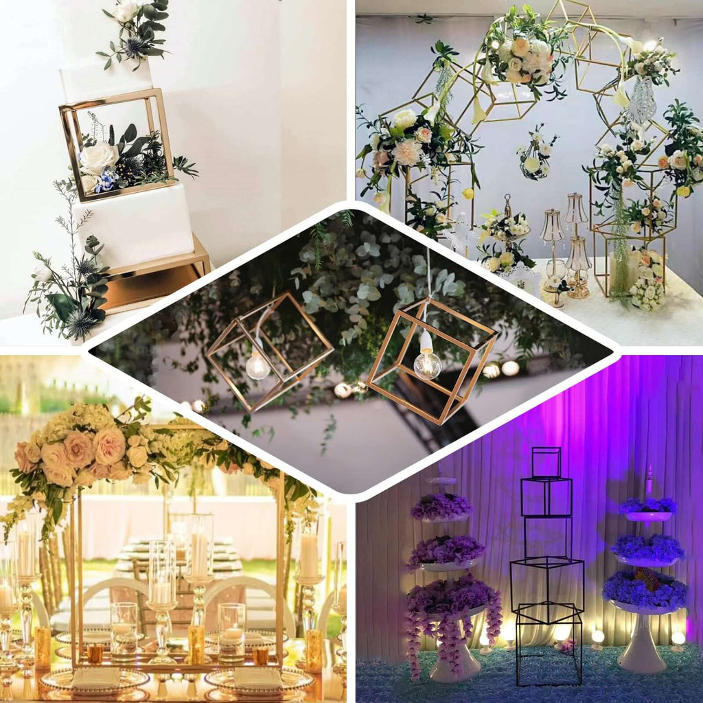 2-Pack Metal Flower Stands Gold Geometric Wedding Centerpieces Square Frame - Durable Display 12"