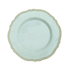 10-Pack Plastic Dinner Plates in Jade with Gold Scalloped Rim - Disposable Party Plates 9"
