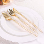 24-Pack Plastic Cutlery Set Metallic Gold with Gold Glitter - Stylish Disposable Silverware Pack 8"