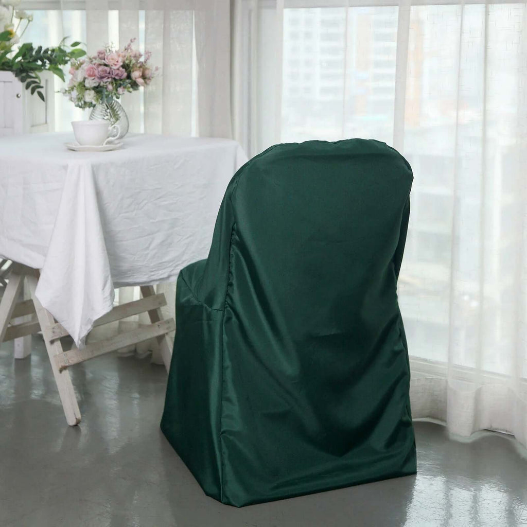 Polyester Slip On Folding Chair Covers Hunter Emerald Green - Stain-Resistant Reusable Durable Fabric