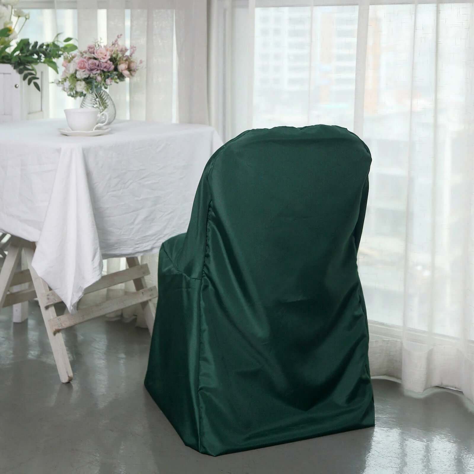 Polyester Slip On Folding Chair Covers Hunter Emerald Green - Stain-Resistant Reusable Durable Fabric