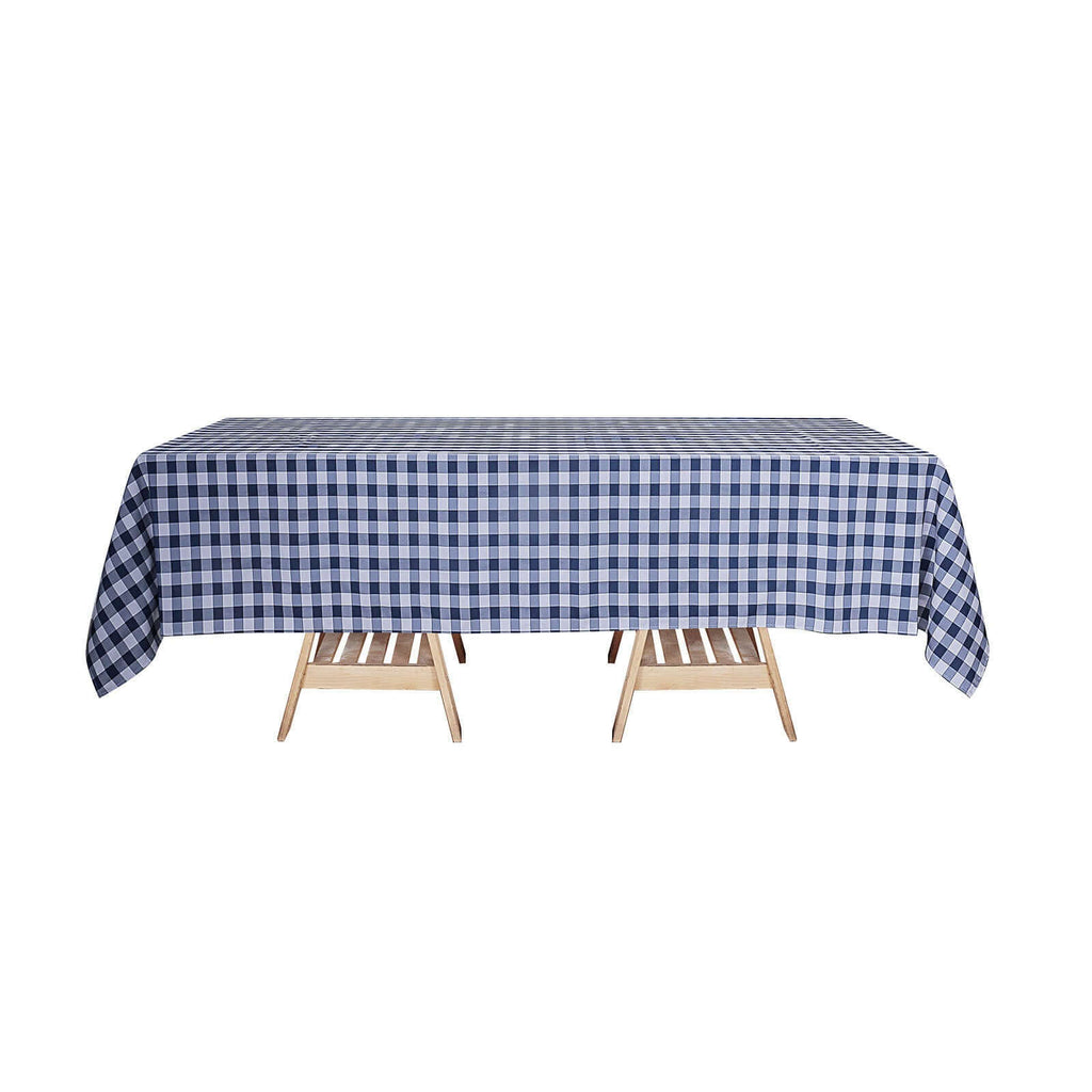 Polyester 60"x126" Rectangle Tablecloth White/Navy Blue - Buffalo Plaid Checkered Table Cover